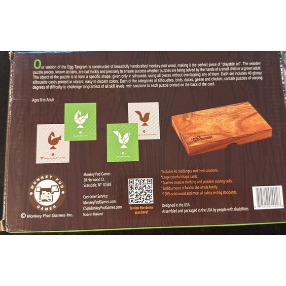 Monkey Pod Games Egg Tangram Set Wood Box Develops Creative Thinking - Picture 2 of 6